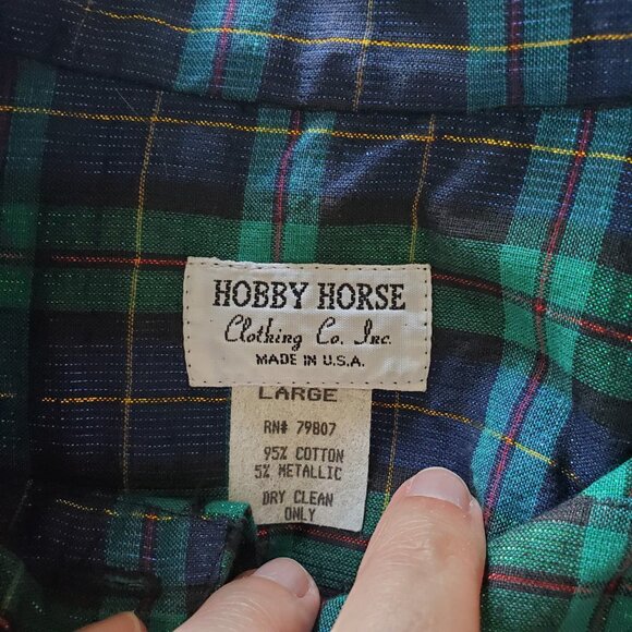 Hobby Horse Show Shirt Blue Green Gold Red Metallic Threading Large - Picture 12 of 16